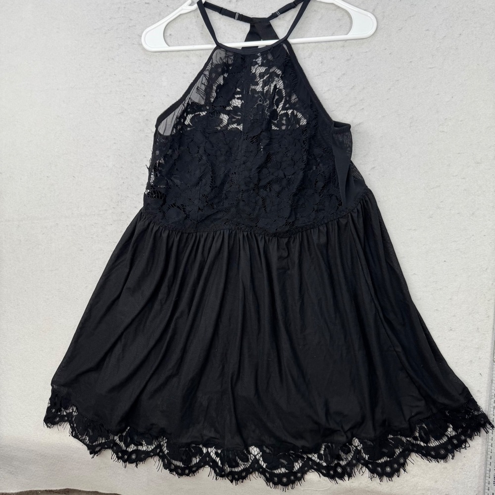 Torrid 1 Babydoll Lingerie 16/18 Black Lace Mesh Halter Strappy Goth Romantic - Picture 13 of 13